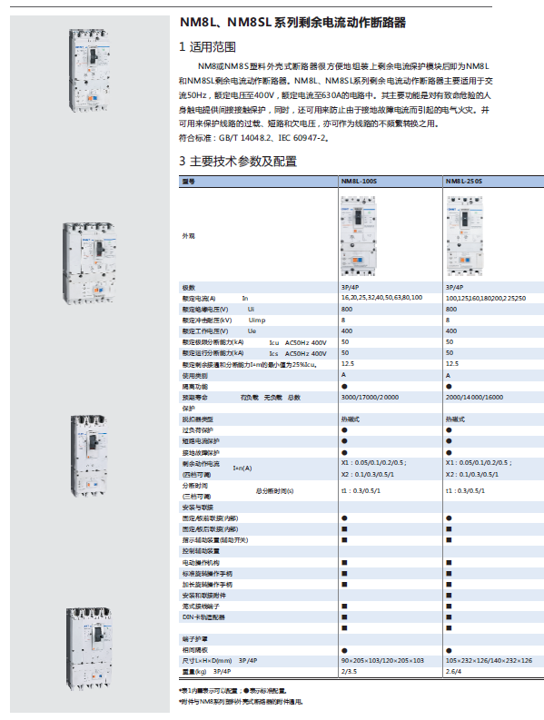 NM8L、NM8SL系列剩余電流動(dòng)作斷路器選型